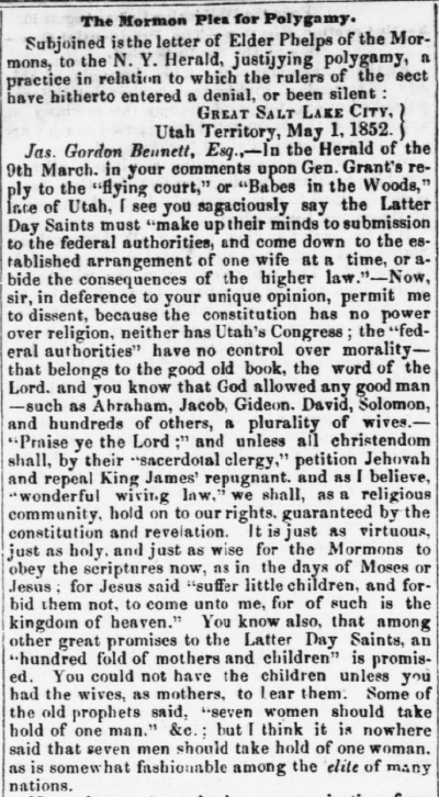 Image of quotation titled Mormon plea for polygamy